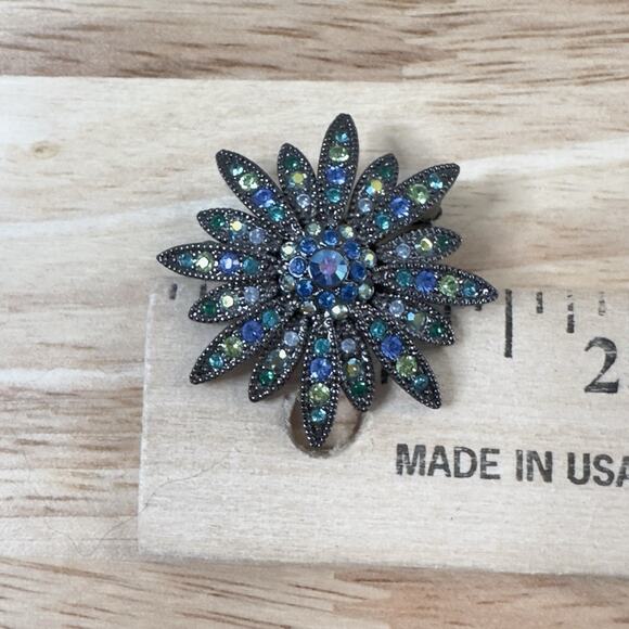 Vintage Joan Rivers Brooch Scatter Pins Swarovski Crystal Signed Blues & greens - Picture 13 of 13